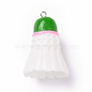 Sport Ball Theme Opaque Resin Pendants, Badminton Charms, with Platinum Plated Iron Loops, Lime Green, 37.5x26mm, Hole: 2mm(RESI-F039-01D)