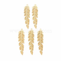 Rack Plating 304 Stainless Steel Filigree Pendants, Etched Metal Embellishments, Nickel Free, Leaf, Real 18K Gold Plated, 41.5x9.5x0.4mm, Hole: 1.2mm(STAS-T057-36G)