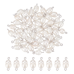 HOBBIESAY 50Pcs Natural Cultured Freshwater Pearl Bead Connector Charms, Rice Links, with Platinum Tone 304 Stainless Steel Findings, Seashell Color, 15x6mm, Hole: 2mm(PEAR-HY0001-03)