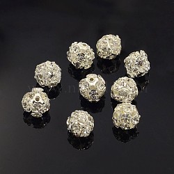 Brass Rhinestone Beads, with Iron Single Core, Grade A, Silver Color Plated, Round, Crystal, 8mm in diameter, Hole: 1mm(RB-A019-8mm-01S)