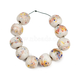 Handmade Lampwork Beads, Round, Beige, 20.5-21x19-20mm, Hole: 4mm(BLOW-D006-01G)