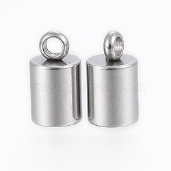 Tarnish Resistant 201 Stainless Steel Cord Ends, End Caps, Column, Stainless Steel Color, 9x5mm, Hole: 2mm, Inner Diameter: 4mm(STAS-H410-20P-H)