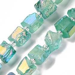 Electroplated Natural Quartz Beads Strands, Hexagon Prism, Irregular Shape, Aquamarine, 8~13x10~14x6~11mm, Hole: 1mm, about 15~16pcs/strand, 7.8~8 inch(20~20.5cm)(G-G767-02-18)