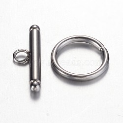 201 Stainless Steel Toggle Clasps, Ring, Stainless Steel Color, Ring: 10x1mm, Bar: 15x5x2mm, Hole: 2mm(STAS-D438-31)