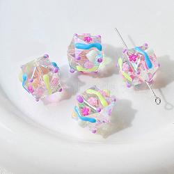 Transparent Acrylic Beads, Hand Painted Beads, Bumpy, Faceted, Cube, 18x17mm(WG39989-15)