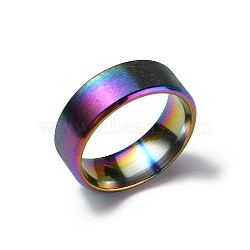 Stainless Steel Wide Band Finger Rings for Women Men, Plain Band Rings, Rainbow Color, 8mm, Inner Diameter: US Size 7(17.3mm)(RJEW-WH0009-13C-M)