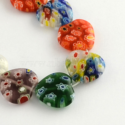 Heart Handmade Millefiori Glass Beads Strands, Mixed Color, 16x15.5x4mm, Hole: 1.2mm, about 22pcs/strand, 13.7 inch(X-LK-R004-28)