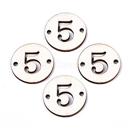 Unfinished Natural Poplar Wood Links Connectors, Laser Cut, Flat Round with Number, Num.5, 29.5x2.5mm, Hole: 2.5mm(WOOD-S045-138B-5)