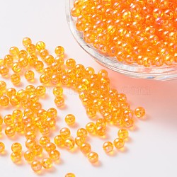 Eco-Friendly Transparent Acrylic Beads, Round, AB Color, Orange, 6mm, Hole: 1.5mm, about 4000pcs/500g(PL733-14)