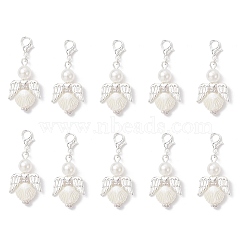 10Pcs Angel Alloy & ABS Imitation Pearl Pendants Decorations, with Alloy Lobster Claw Clasps, Silver, 42mm(HJEW-JM04080-S)