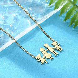 304 Stainless Steel Family Pendants Necklaces for Women, Ion Plating(IP), Golden, 18.78 inch(47.7cm)(NJEW-A045-11G)