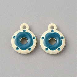 Frosted Painted Colored Alloy Pendants, Doughnut, Dark Turquoise, 12.5x10x3mm, Hole: 1.5mm(FIND-TAC0010-82H)