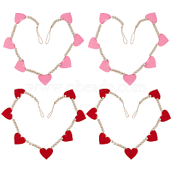 4Pcs 2 Styles Heart Felt with Wood Beads Hanging Ornaments, with Jute Cord, Mixed Color, 1345mm(HJEW-FH00277)