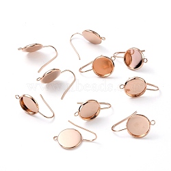 304 Stainless Steel Earring Hooks, with Vertical Loop, Flat Round, Real Rose Gold Plated, 25.5x14x2mm, Hole: 1.8mm, Tray: 12mm, 20 Gauge, Pin: 0.8mm(STAS-F271-01C-RG)