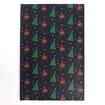 Christmas Theme Printed PVC Leather Fabric Sheets, for DIY Bows Earrings Making Crafts, Black, 30x20x0.07cm
