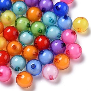 Transparent Acrylic Beads, Bead in Bead, Round, Mixed Color, 12mm, Hole: 2mm