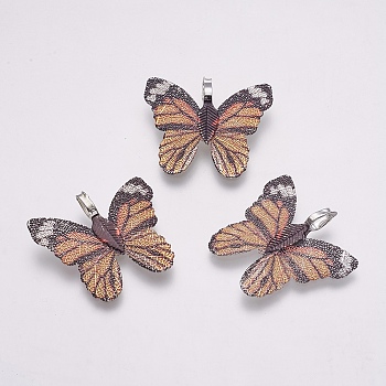 Natural Leaf Pendants, with Brass Findings, Butterfly, Colorful, 27~30x29~32x1~2mm, Hole: 3x6mm