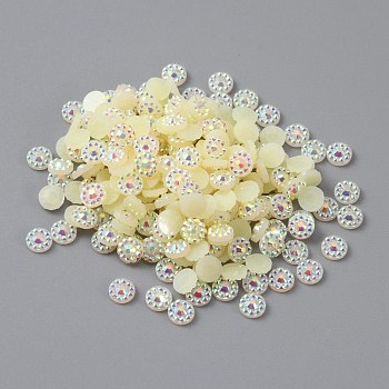 Opaque Resin Cabochons, AB Color Plated, Flat Round, Antique White, 4x1mm, about 1000pcs/bag