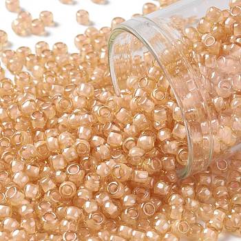 TOHO Round Seed Beads, Japanese Seed Beads, (955) Inside Color Crystal/Peach Lined, 8/0, 3mm, Hole: 1mm, about 10000pcs/pound