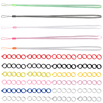 5Pcs 5 Colors Rubber Lanyard Straps, with Plastic Findings and 12 Style Silicone Pendant, Mixed Color