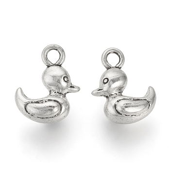 Tibetan Style Alloy Charms, Duck, Cadmium Free & Nickel Free & Lead Free, Antique Silver, 15x12x7mm, Hole: 2mm