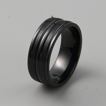 201 Stainless Steel Grooved Finger Ring for Men, Electrophoresis Black, Inner Diameter: 19mm