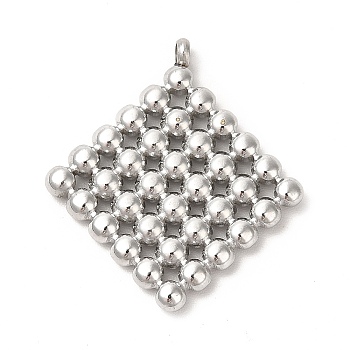 304 Stainless Steel Pendants, Dotted Rhombus Charm, Stainless Steel Color, 27x24x3mm, Hole: 1.8mm