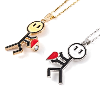 Valentine's Day 2Pcs Alloy Enamel Magnetic Heart Pendant Necklaces, Cable Chains, Platinum & Golden, 23.62 inch(60cm)