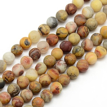Frosted Natural Crazy Lace Agate Round Bead Strands, Crazy Lace Agate, 6mm, Hole: 1mm, about 63~65pcs/strand, 14.9~15.6 inch