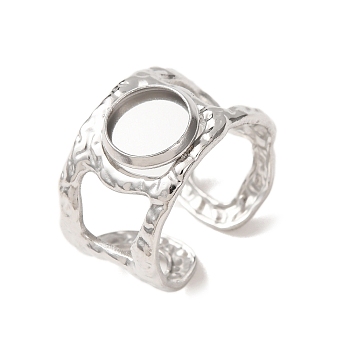 Hammered 304 Stainless Steel Cuff Ring Components, Round Pad Ring Setting, Stainless Steel Color, 13mm,18mm, Tray Size: 8mm