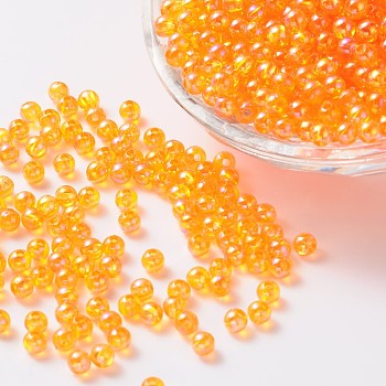 Eco-Friendly Transparent Acrylic Beads, Round, AB Color, Orange, 6mm, Hole: 1.5mm, about 4000pcs/500g