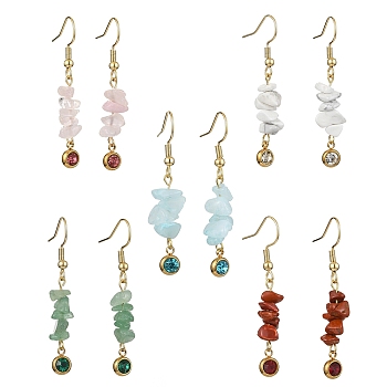 Natural & Synthetic Mixed Gemstone Chips Dangle Earrings for Women, 45x6mm
