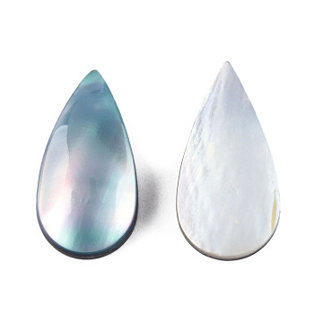 Natural Turbo Cornulus/Top Shells Cabochons, with Acrylic and Shell, Dyed, Teardrop, Sky Blue, 21x10.5x4~4.5mm
