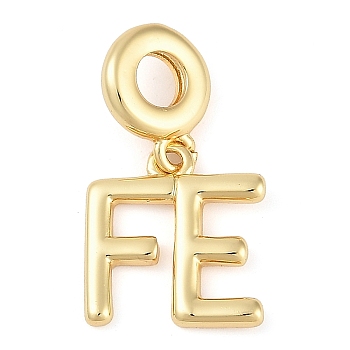 Rack Plating Brass Word FE European Dangle Charms, Friendship Large Hole Pendants, Long-Lasting Plated, Cadmium Free & Lead Free, Real 18K Gold Plated, 26mm, Hole: 4.5mm