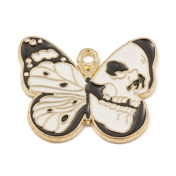 Alloy Enamel Pendants, Golden, Butterfly with Skull Charm, White, 20.5x24.5x1.4mm, Hole: 1.8mm
