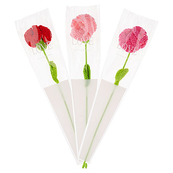 3Pcs 3 Colors Cotton Knitting Artificial Flower, Ornament Accessories, with Package Bag, Mother's Day Theme, Dianthus Caryophyllus, Mixed Color, 435mm, 1pc/color