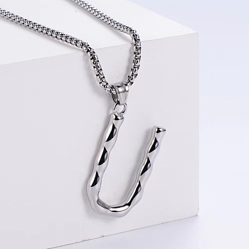 3Pcs Stainless Steel Textured Letter Pendants, Without Chain, Letter U