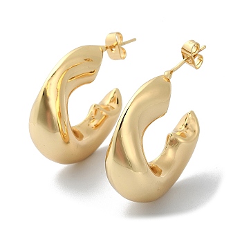 Brass Ring Stud Earrings, Half Hoop Earrings, Long-Lasting Plated, Golden, 29x11mm