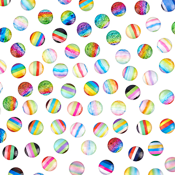 Elite 100Pcs Glass Cabochons, Half Round, Rainbow Pattern, 12x4mm