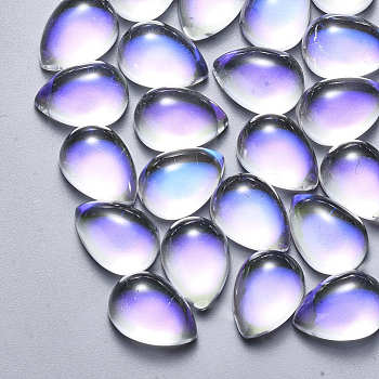 Glass Cabochons, AB Color Plated, Teardrop, Clear AB, 14x10x6mm