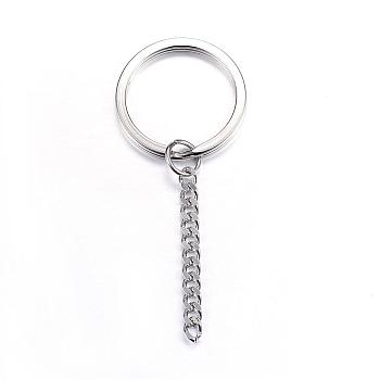 304 Stainless Steel Split Key Rings, Keychain Clasp Findings, Faceted, Ring, Stainless Steel Color, 73mm