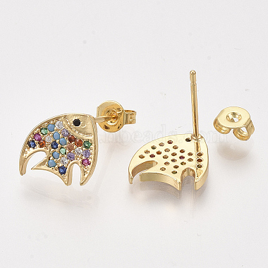 Brass Micro Pave Cubic Zirconia Stud Earrings(ZIRC-T006-77G)-2
