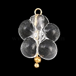 Transparent Acrylic & Stainless Steel Pendants, Flower Charms, Golden, Clear, 20x13.5x7.5mm, Hole: 1.6mm(TACR-G051-01G-01)