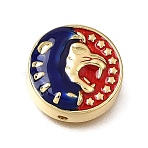 Brass with Enamel Beads, Flat Round with Eagle, Rack Plating, Long-Lasting Plated, Cadmium Free & Lead Free, Colorful, Golden, 16x5.5mm, Hole: 1.6mm(KK-CBAA632-18G)