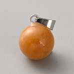 Natural Topaz Jade Round Sphere Pendants, Ball Charms with Platinum Tone Iron Snap on Bails, 18x14mm, Hole: 7x3mm(G-WH0030-47F)