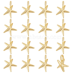 16Pcs Rack Plating Brass Pendants, Starfish Charms, Long-Lasting Plated, Lead Free & Cadmium Free, Real 18K Gold Plated, 14x11x4mm, Hole: 2x1.5mm(KK-ME0002-12)