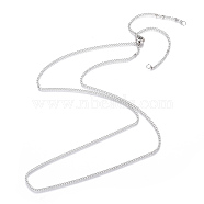 Adjustable 304 Stainless Steel Slider Necklaces, with Curb Chains and Slider Stopper Beads, Stainless Steel Color, 29.8 inch(75.8cm), 2mm(MAK-L026-08A-P)