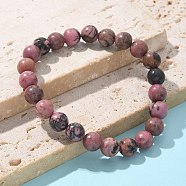 Natural Rhodonite Beads Stretch Bracelets, Round, 2 inch~2-1/8 inch(5.2~5.5cm), Beads: 8~9mm(X-BJEW-F380-01-B16)