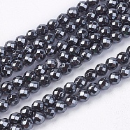Non-magnetic Synthetic Hematite Beads Strands, Grade A, Faceted, Round, Black, 3mm(G-S086-3mm)