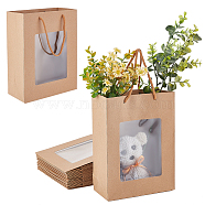 Kraft Paper Gift Bags, with Plastic Visible Window and Polyester Handles, BurlyWood, Unfold: 24x18x8.7cm(ABAG-WH0044-36B)